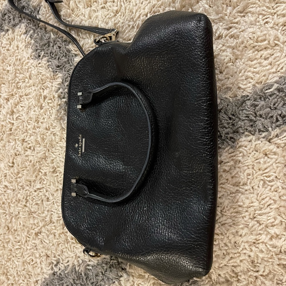 Kate spade black leather bowling bag with strap